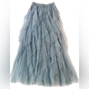 NWT grey blue tulle tiered maxi skirt - one size
